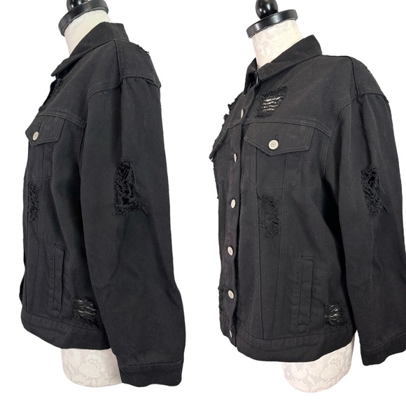 Iris Jeans Black Distressed Denim Jacket Grunge Large - Picture 10 of 15